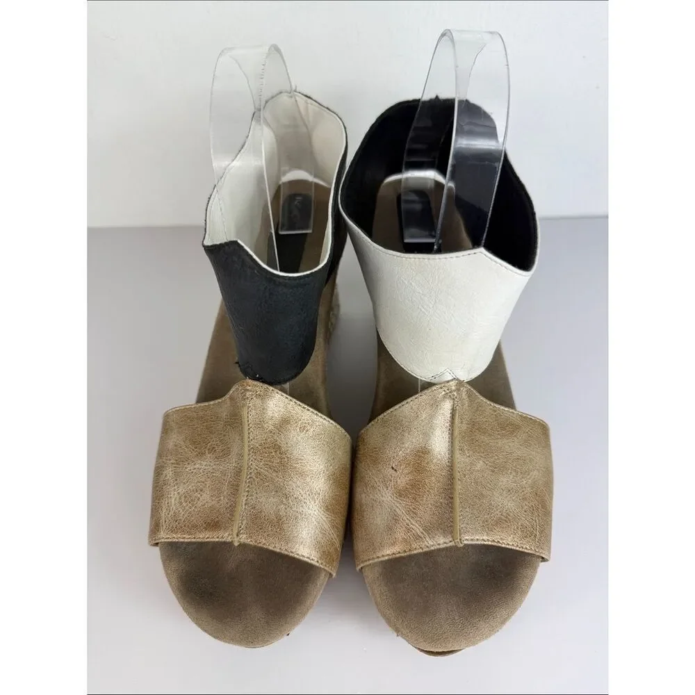 Modzori Virginia 2 Reversible Wedge Sandals Gold Black White Size 6